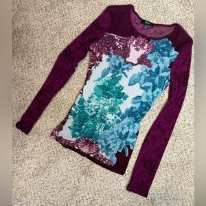 Vintage Express mesh Long Sleeve Top - Purple and Blue